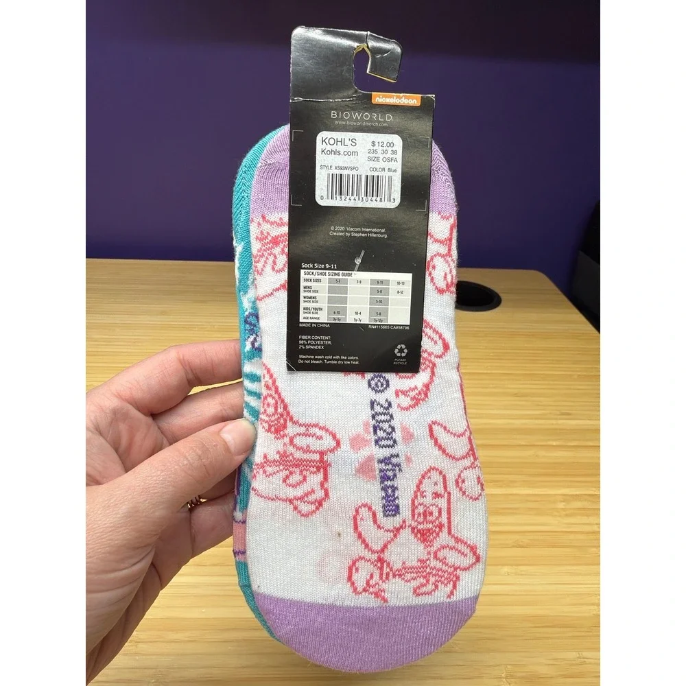 NWT Spongebob Patrick Star No Show Liner‎ Socks 2 Pair Women's Shoe Size 5-10